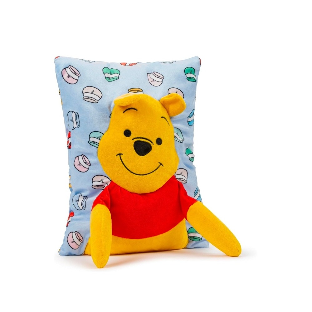 Disney Winnie the Pooh Plush Decorative Pillow Honey Pot Pattern Blue Red NWT